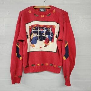 Vintage WOOLRICH Night Before Christmas Mouse Holiday Sweater Womens Sz L